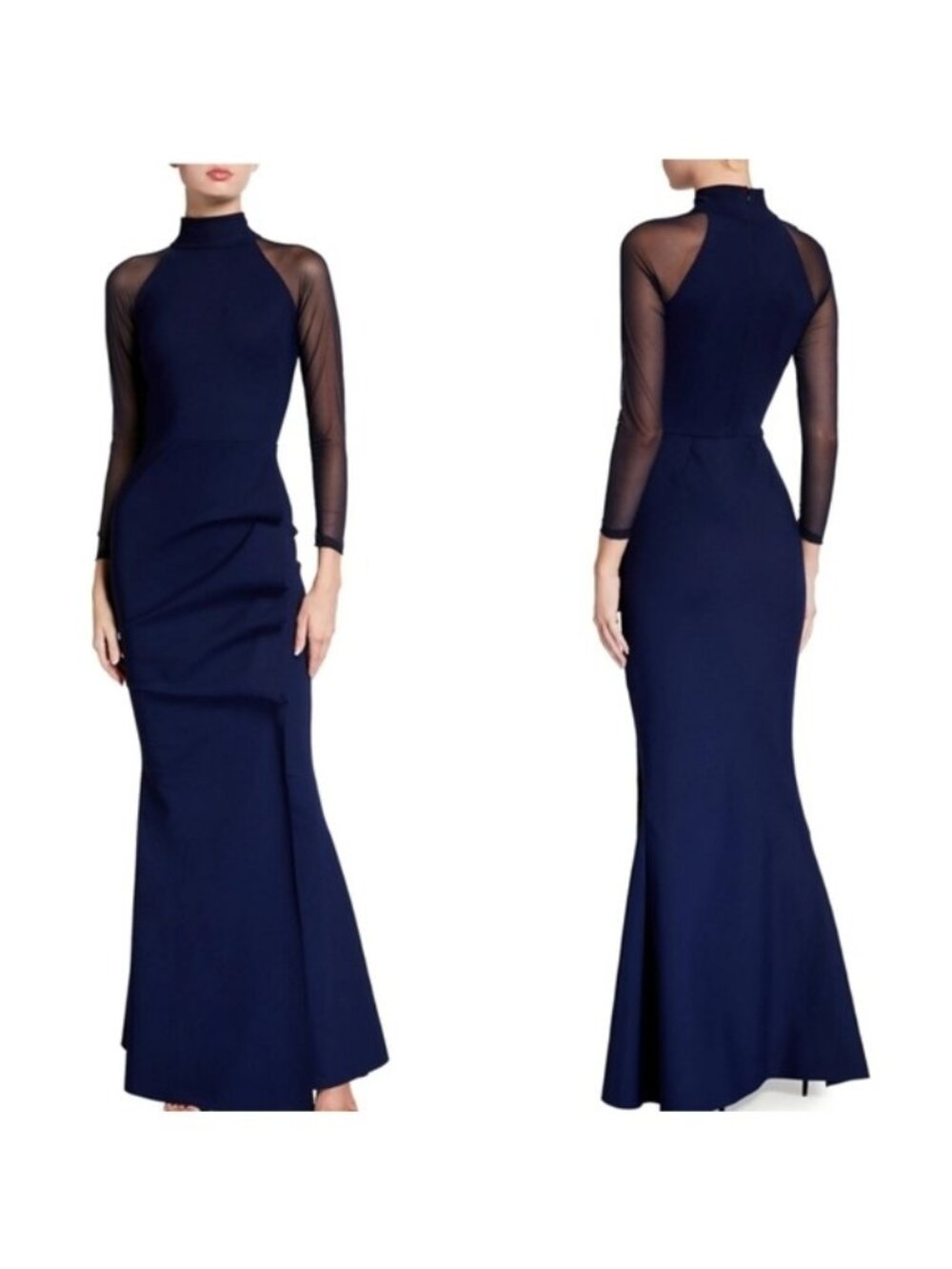 Chiara Boni La Petite Robe Maylys Mock-Neck Long-Sleeve Illusion Gown